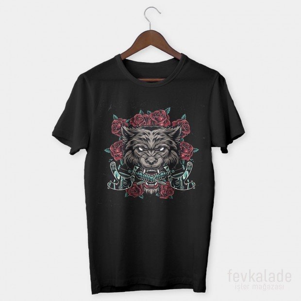 Rose Beast Wolf Özel Tasarım Unisex T Shirt